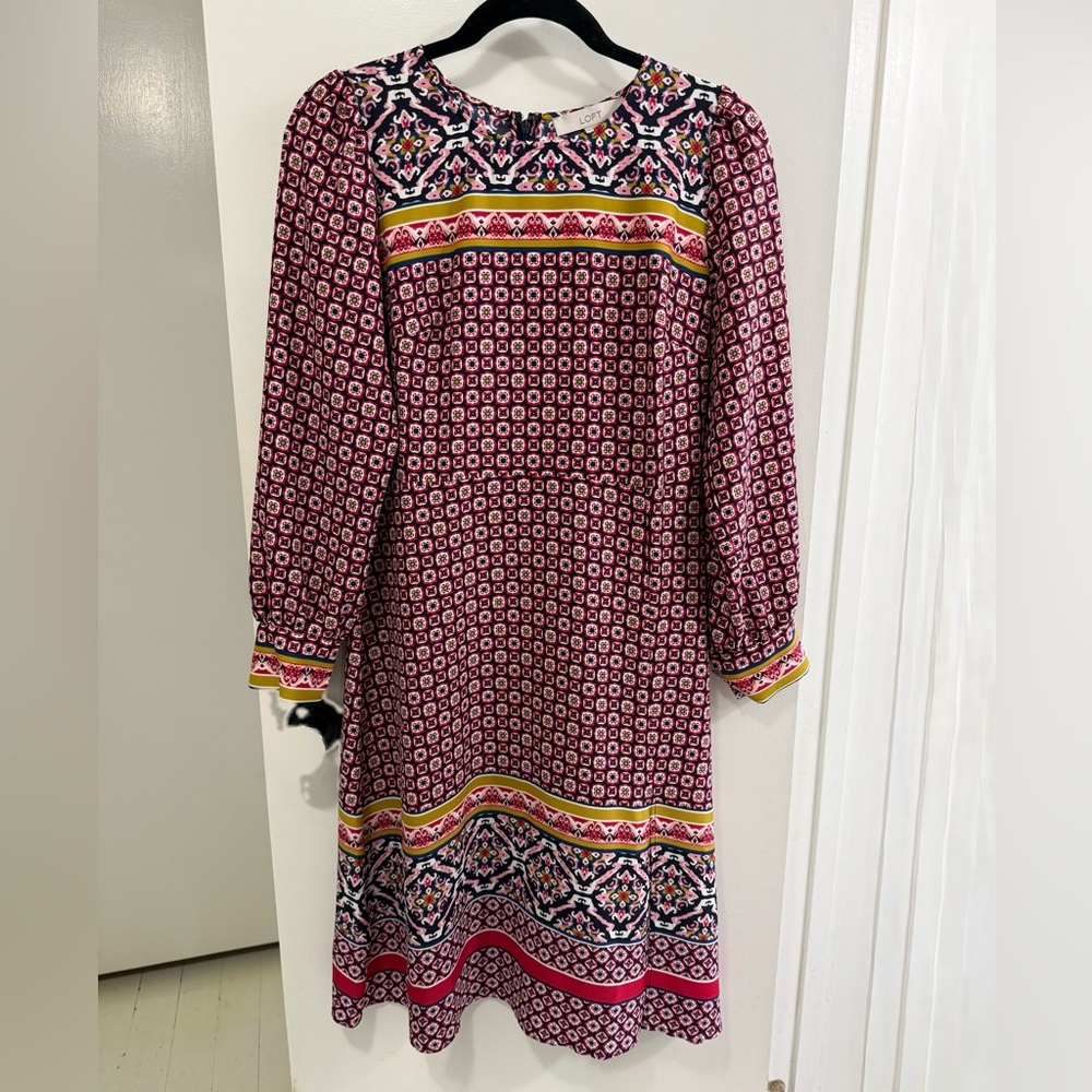 LOFT Multicolor Geometric Print Dress 6 Petite